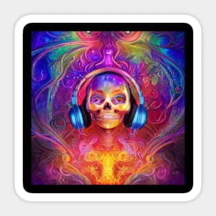 Skeleton Skull Listening To Music Sticker